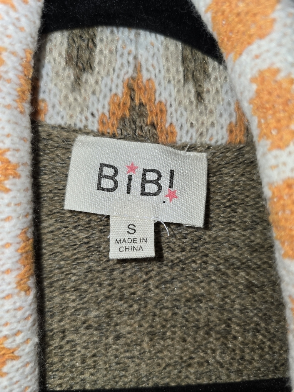 BiBi Aztec Tribal Open Front Cardigan Duster Boho Southwest Orange Taupe Size Sm - Picture 13 of 14